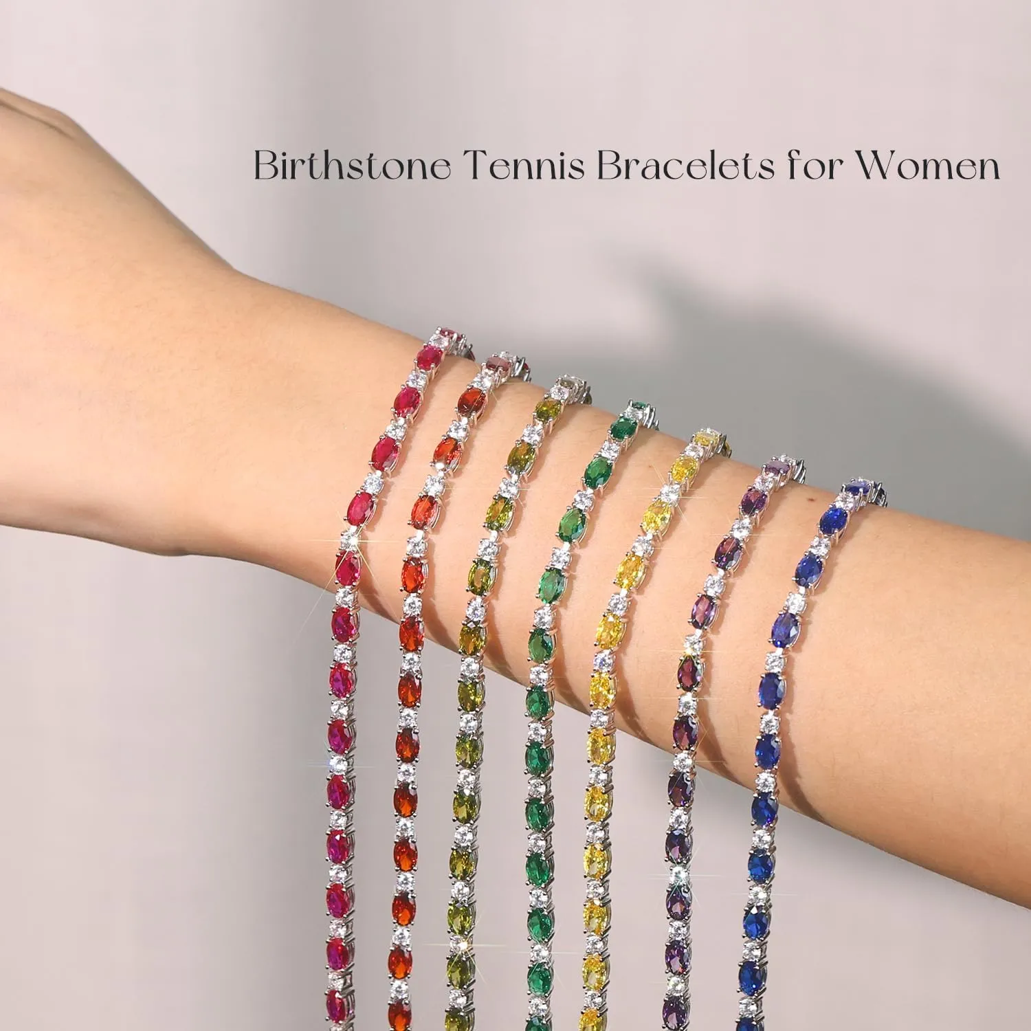 FANCIME Birthstone Bracelets Sterling Silver Tennis Bracelets Charm Fine Jewelry Mother's Day Birthday Gifts for Women Mom 7"