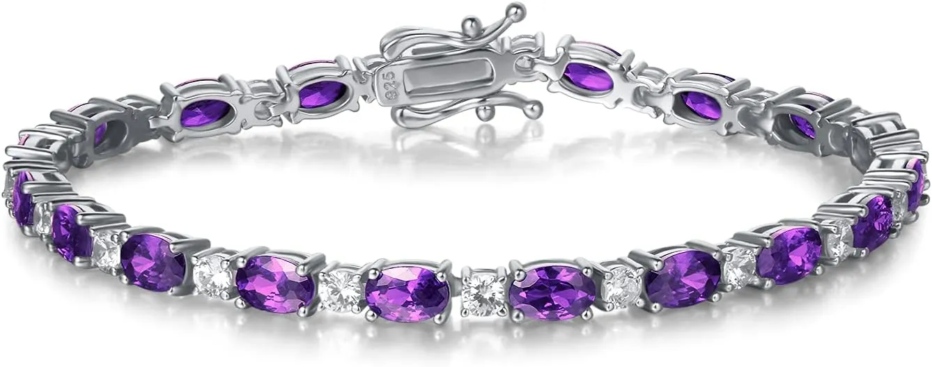 FANCIME Birthstone Bracelets Sterling Silver Tennis Bracelets Charm Fine Jewelry Mother's Day Birthday Gifts for Women Mom 7"