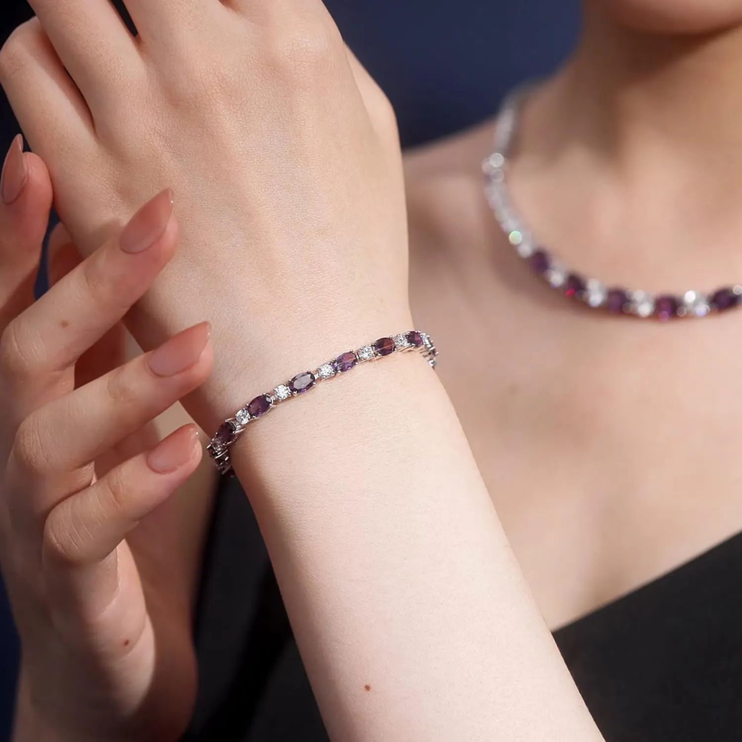 FANCIME Birthstone Bracelets Sterling Silver Tennis Bracelets Charm Fine Jewelry Mother's Day Birthday Gifts for Women Mom 7"