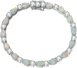 FANCIME October Birthstone Bracelets for Women Sterling Silver Created Opal Bracelet Gemstone Tennis Bracelets Dainty Charm Fine Jewelry for Women 7"
