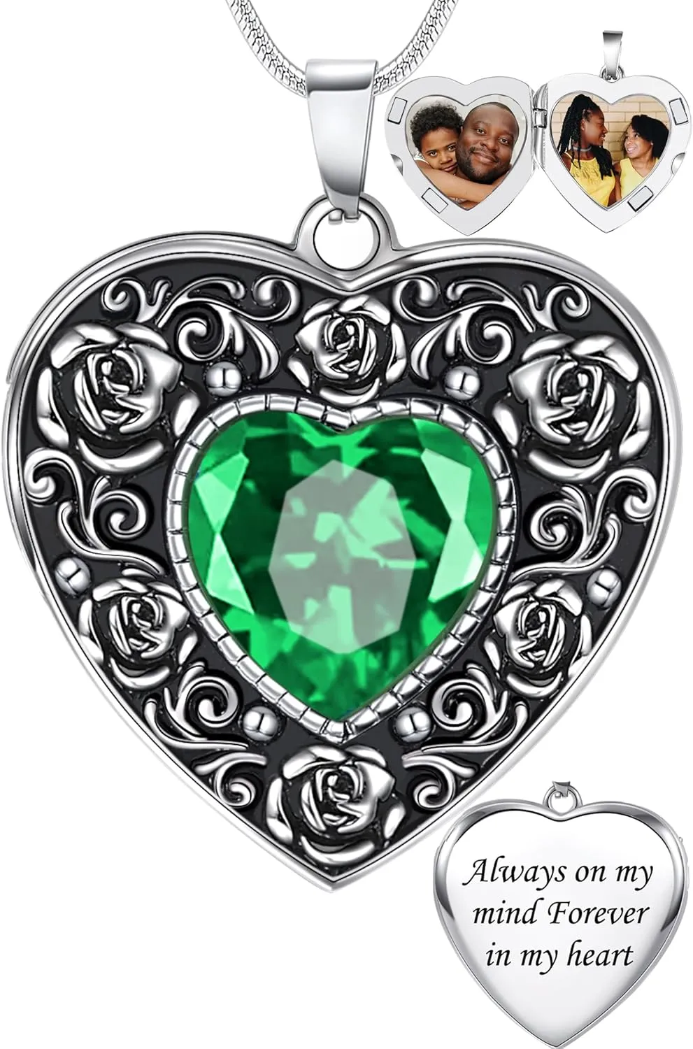 Fanery Sue Locket Necklace for Women, Heart Locket Silver Lockets Rose Sunflower Necklaces Custom Picture Pendant Jewerly Memorial Gifts for Mom Daughter