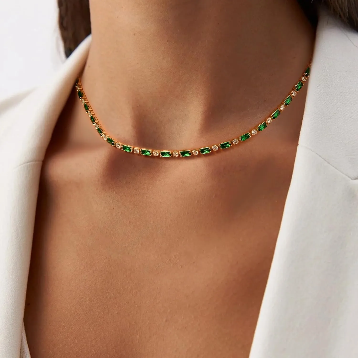 FANZE Dainty Choker Necklaces for Women Cubic Zircon Gold Plated Tennis Necklace Trendy Jewelry Gift for Wedding Chrismas Thanksgiving Valentine Mother Day Easter