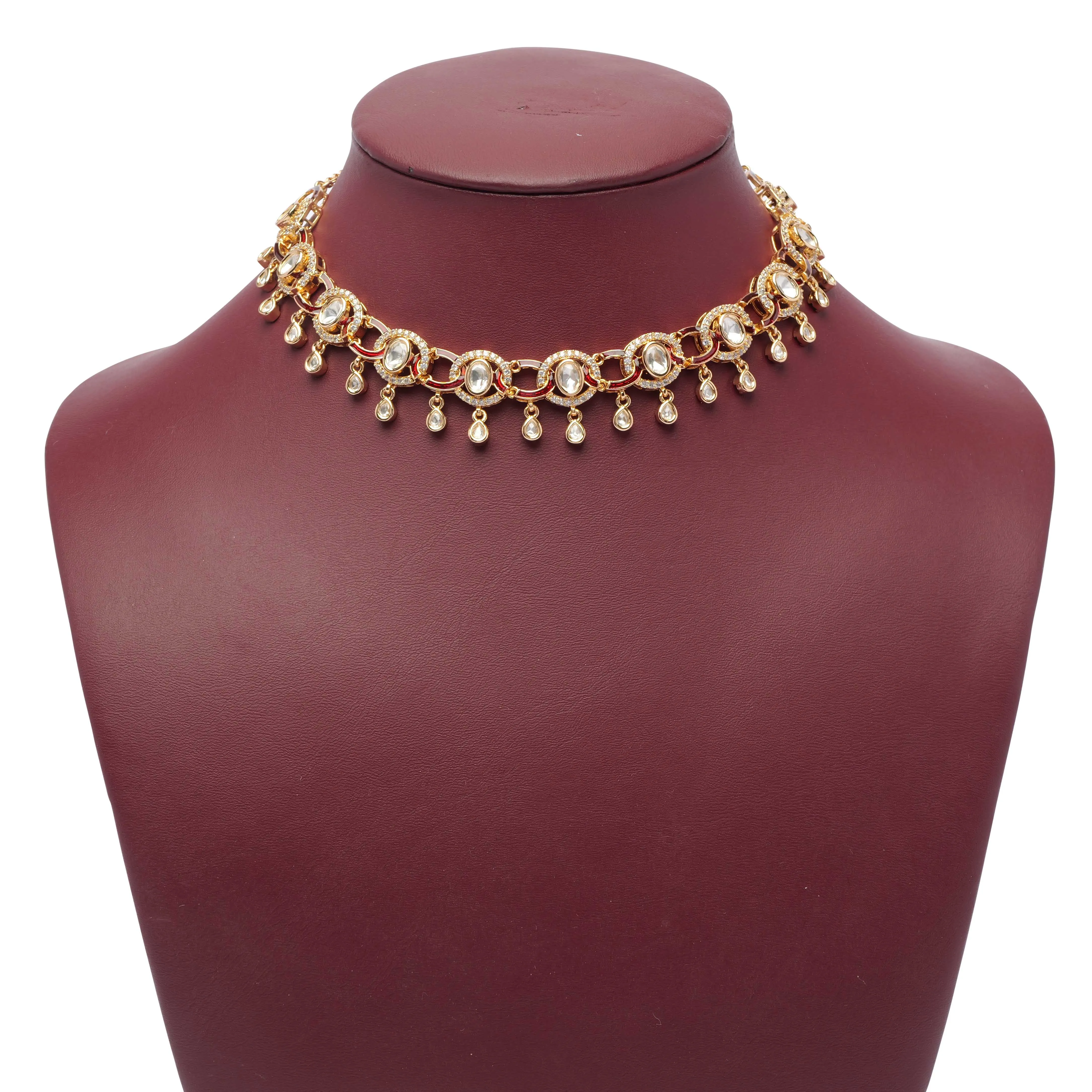 Farah Kundan Necklace Set in Maroon