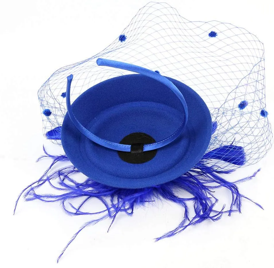 Fascinator for Women Tea Party Derby Hat Vintage Mesh Feathers Flower Wedding Hair Clip Pillbox Headpieces