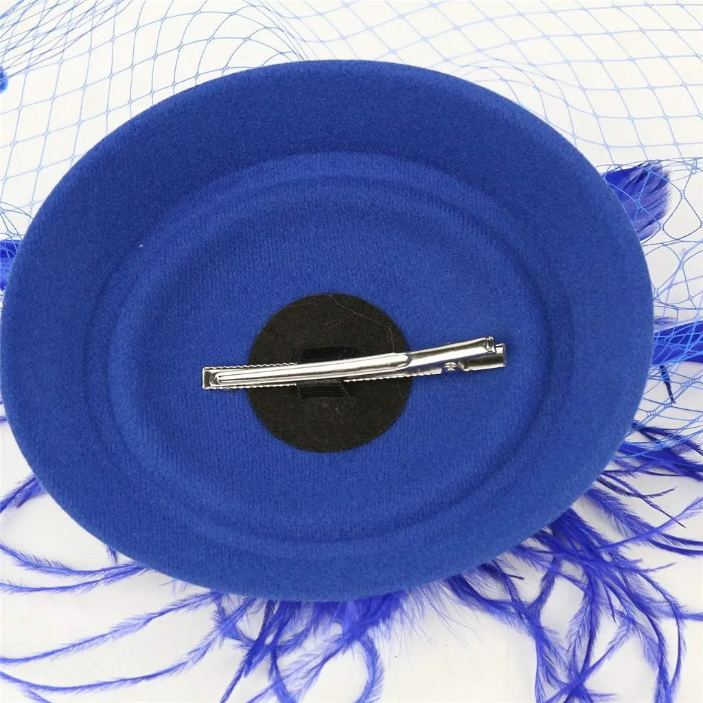Fascinator for Women Tea Party Derby Hat Vintage Mesh Feathers Flower Wedding Hair Clip Pillbox Headpieces