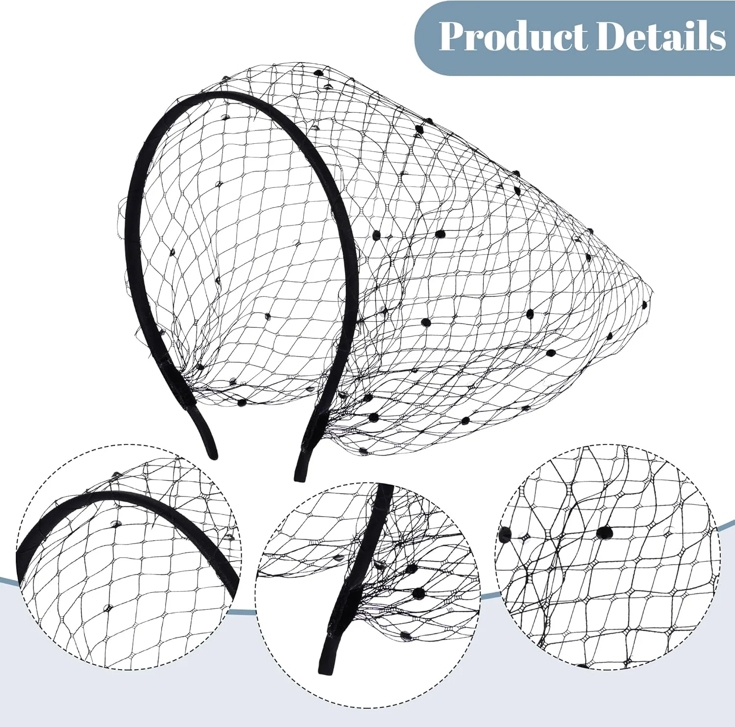 Fascinator Mesh Veil Headband 1920s Headpiece with Pearl Necklace Lace Glove for Women Tea Party Bridal Wedding