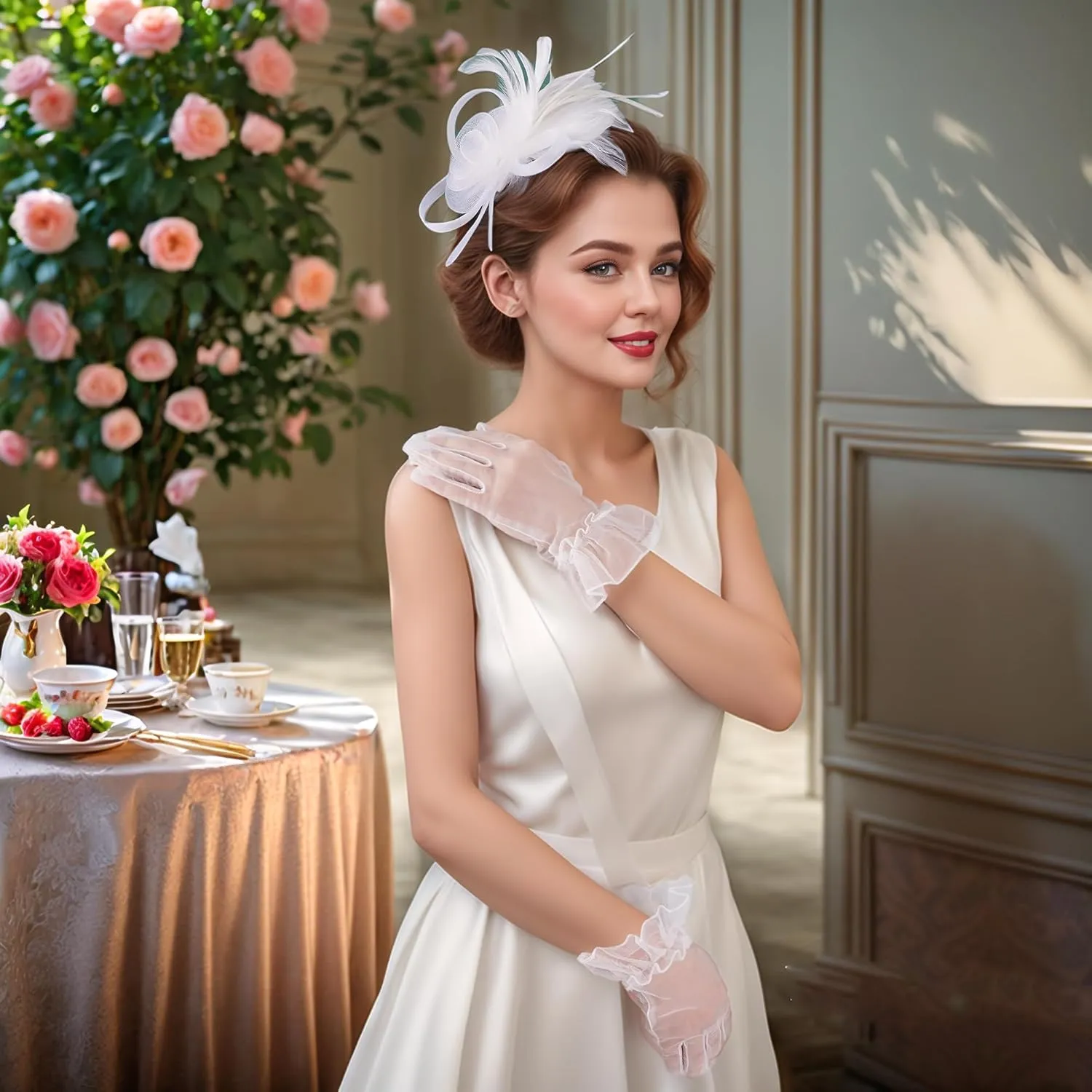 Fascinators Hat for Women Cocktail Wedding 20s Tea Party Headwear Gloves