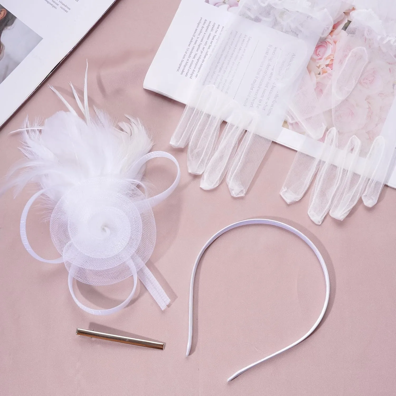 Fascinators Hat for Women Cocktail Wedding 20s Tea Party Headwear Gloves