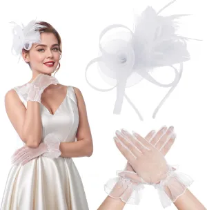 Fascinators Hat for Women Cocktail Wedding 20s Tea Party Headwear Gloves