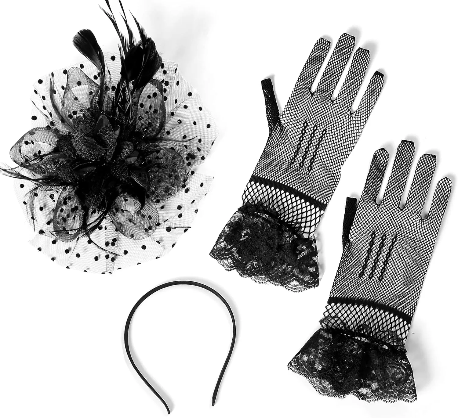 Fascinators Hats for Women Tea Party with Lace Gloves Vintage Kentucky Derby Wedding Dress Set