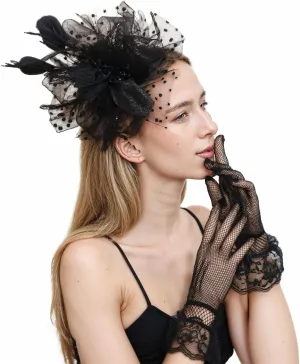 Fascinators Hats for Women Tea Party with Lace Gloves Vintage Kentucky Derby Wedding Dress Set