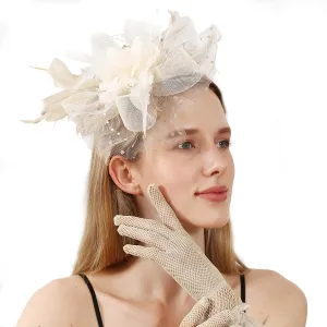 Fascinators Hats for Women Tea Party with Lace Gloves Vintage Kentucky Derby Wedding Dress Set