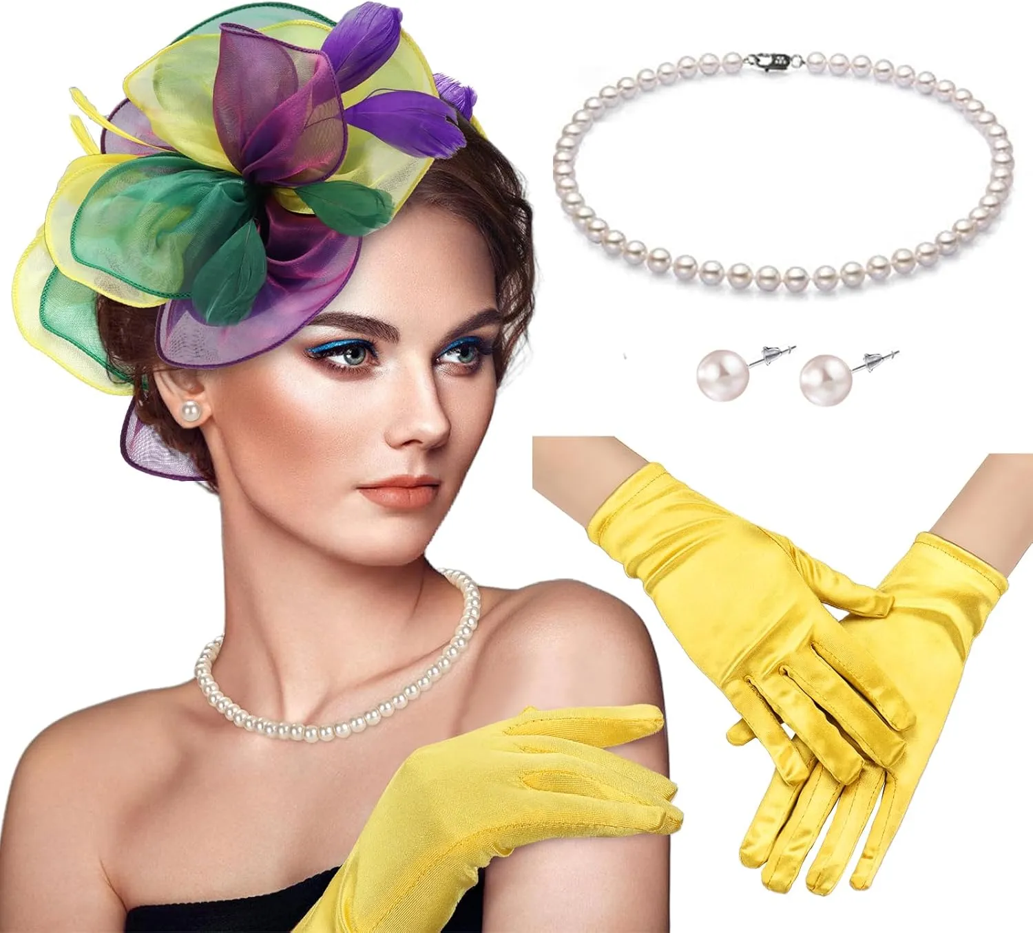 Fascinators Hats with Gloves Set for Women 20s 50s Cocktail Tea Party Wedding Costume Headwear
