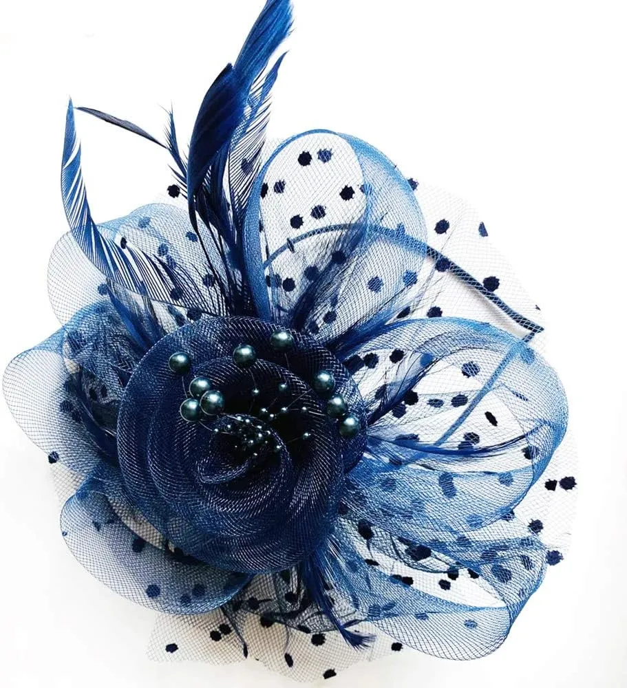 Fascinators Headband Cocktail Feathers Hair Clip,with1 Pair Black Lace Gloves