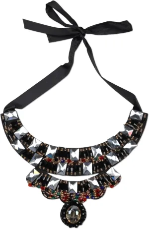 Fashion Chunky Statement Big Pendant Choker Collar Necklace Women Black Rope Crystal Bead Party Jewelry