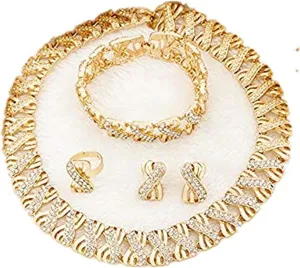 Fashion Crystal Jewelry Set 18 k 24 K Gold Plated Jewelry for Women Rhinestone Clear Crystal Necklace Earrings Accessories Gifts