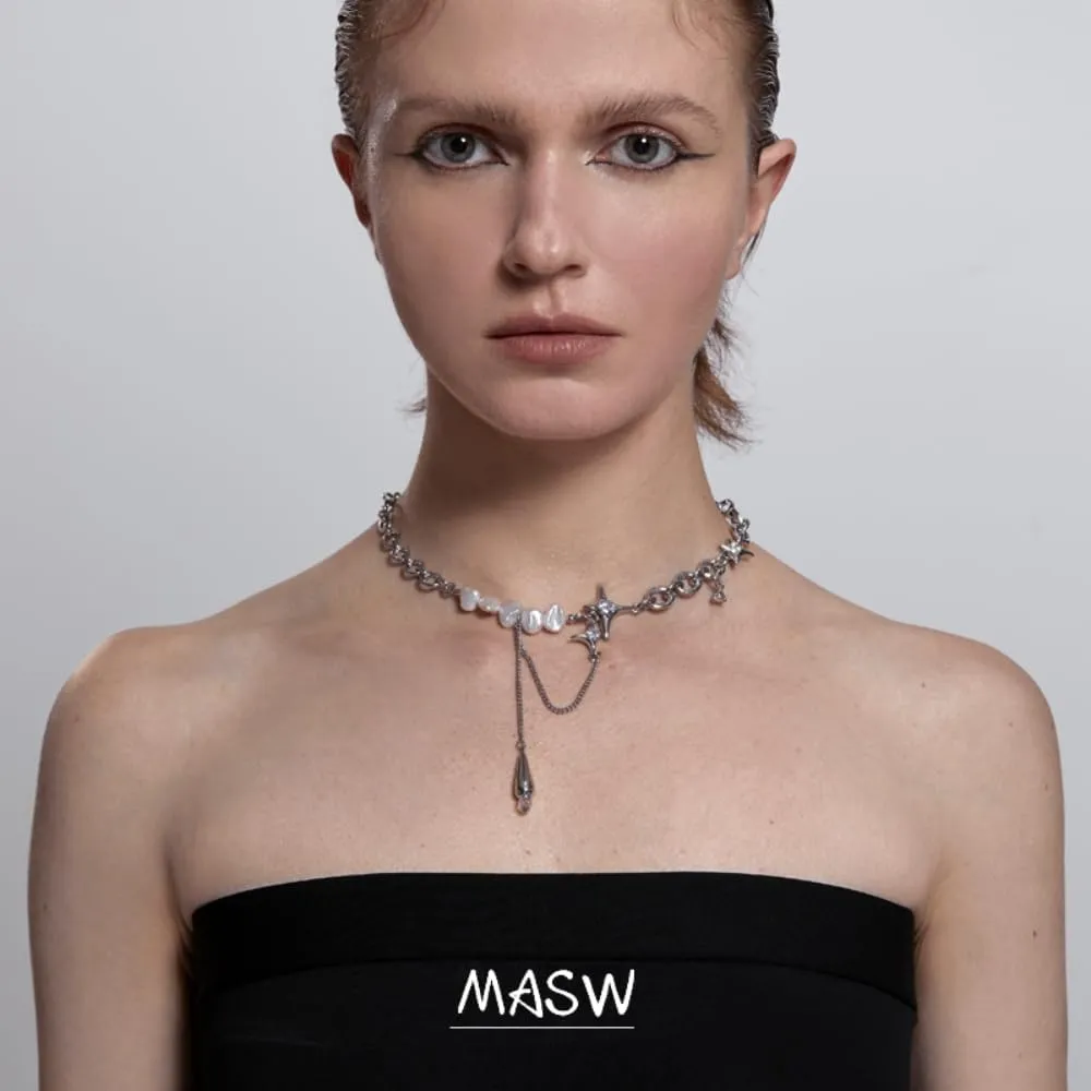Fashion irregular patchwork chain Women's necklace Temperament Geometric pendant necklace Fashion patchwork freshwater cultured pearl clavicle chain