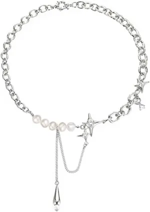 Fashion irregular patchwork chain Women's necklace Temperament Geometric pendant necklace Fashion patchwork freshwater cultured pearl clavicle chain