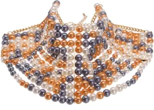 Fashion Jewelry Chunky Statement Necklace, Simulated Pearls Bib Necklace Costume