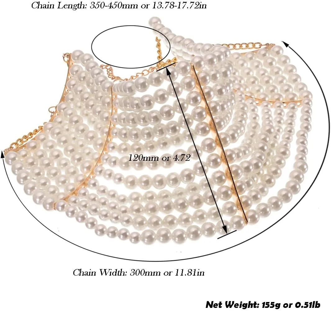 Fashion Jewelry Chunky Statement Necklace, Simulated Pearls Bib Necklace Costume