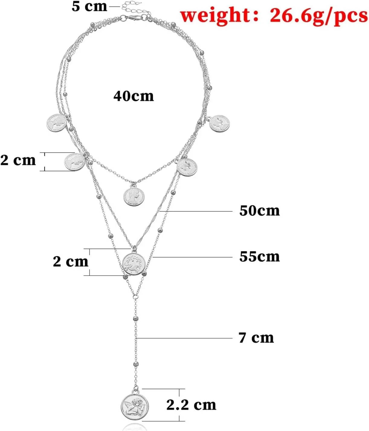 Fashion Jewelry Multi-Layer Alloy Round Bead Long Necklace Fashion Retro Personalized Necklace(Gold)