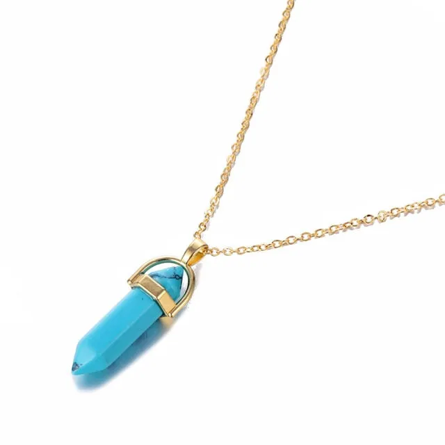Fashion Opal Stone Hexagonal Column Quartz Necklaces