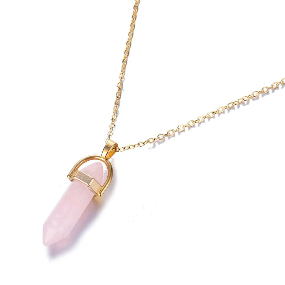 Fashion Opal Stone Hexagonal Column Quartz Necklaces