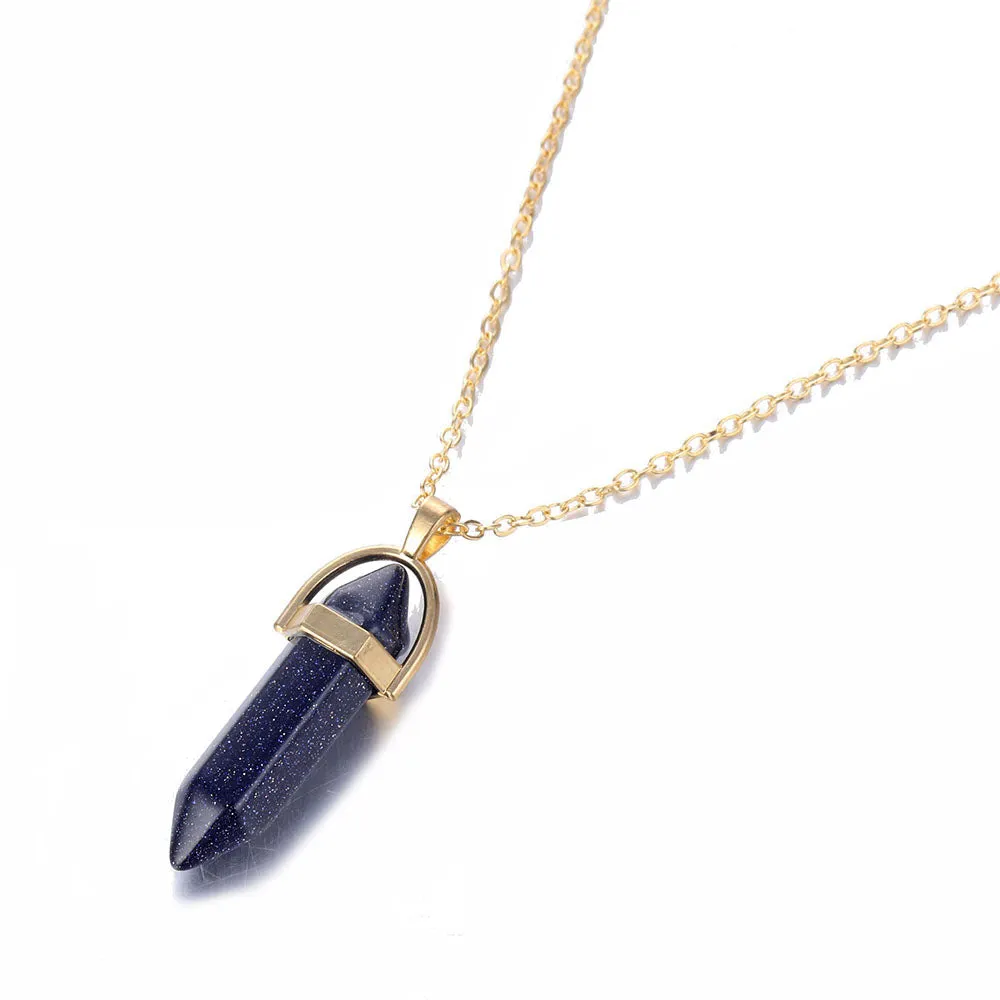 Fashion Opal Stone Hexagonal Column Quartz Necklaces