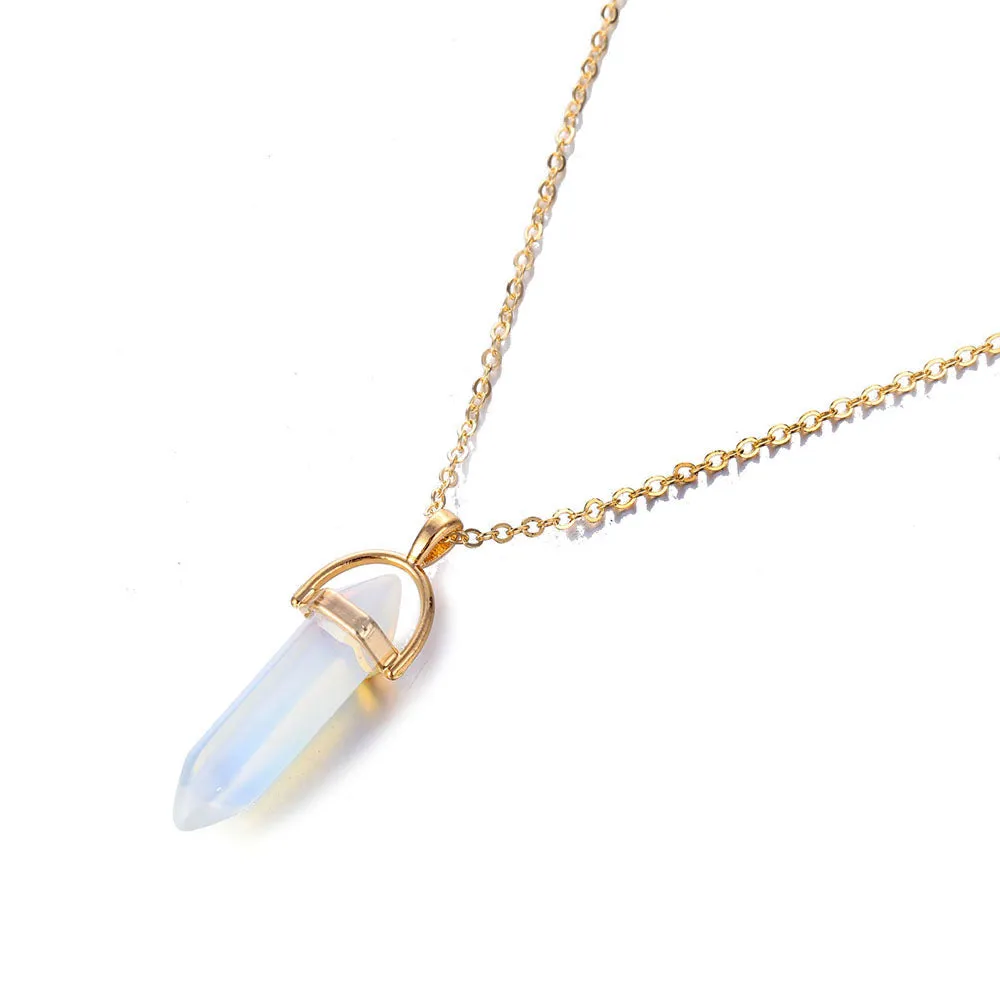 Fashion Opal Stone Hexagonal Column Quartz Necklaces