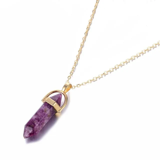 Fashion Opal Stone Hexagonal Column Quartz Necklaces