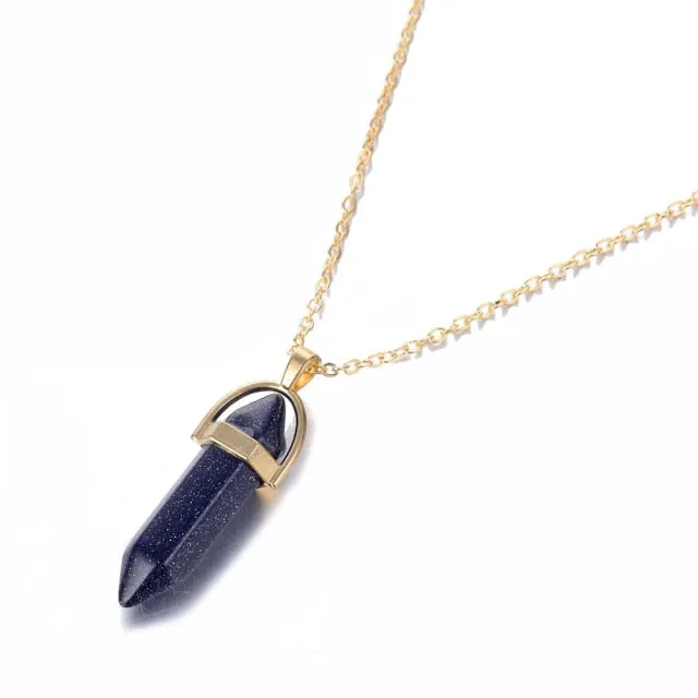 Fashion Opal Stone Hexagonal Column Quartz Necklaces