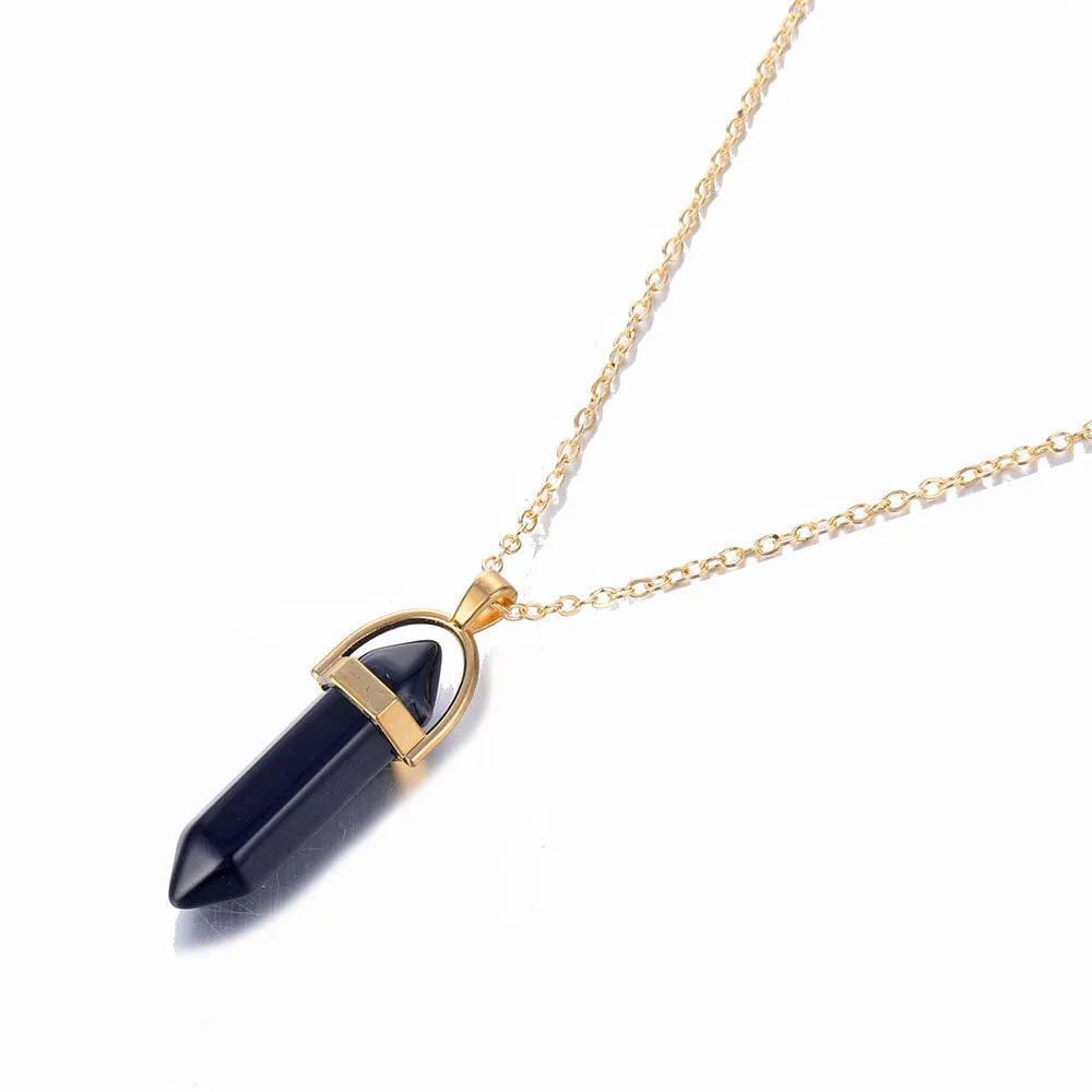 Fashion Opal Stone Hexagonal Column Quartz Necklaces