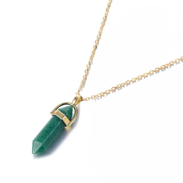 Fashion Opal Stone Hexagonal Column Quartz Necklaces