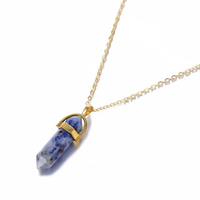 Fashion Opal Stone Hexagonal Column Quartz Necklaces