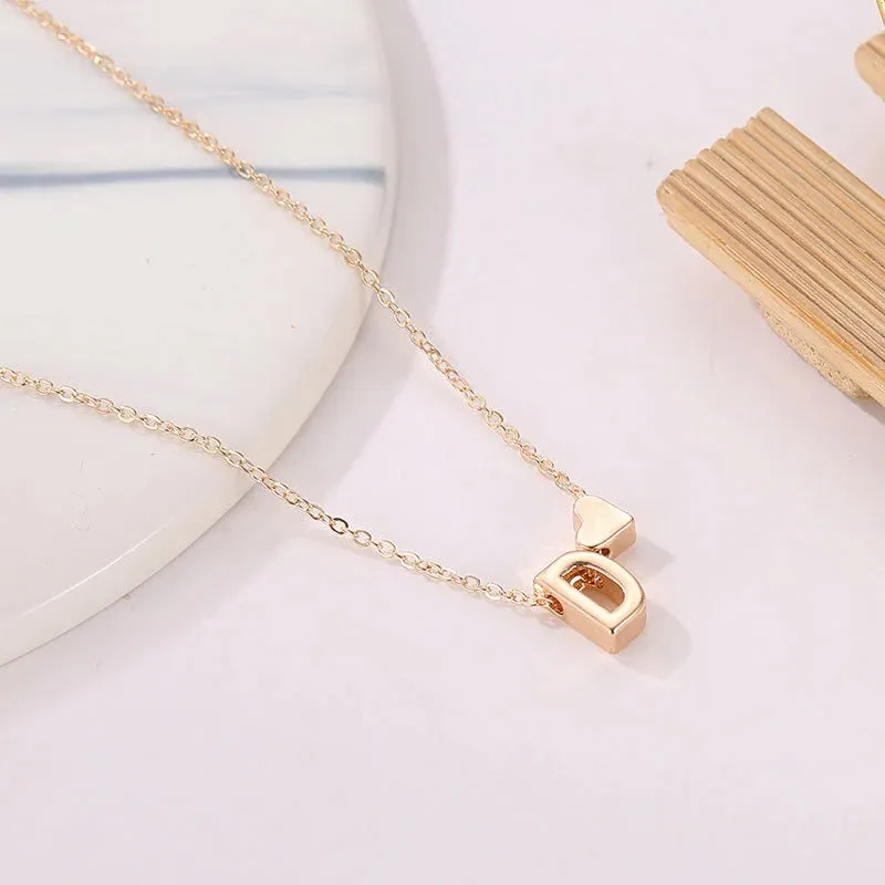 Fashion Tiny Gold/Silver Color Initial Necklace Heart Pendant