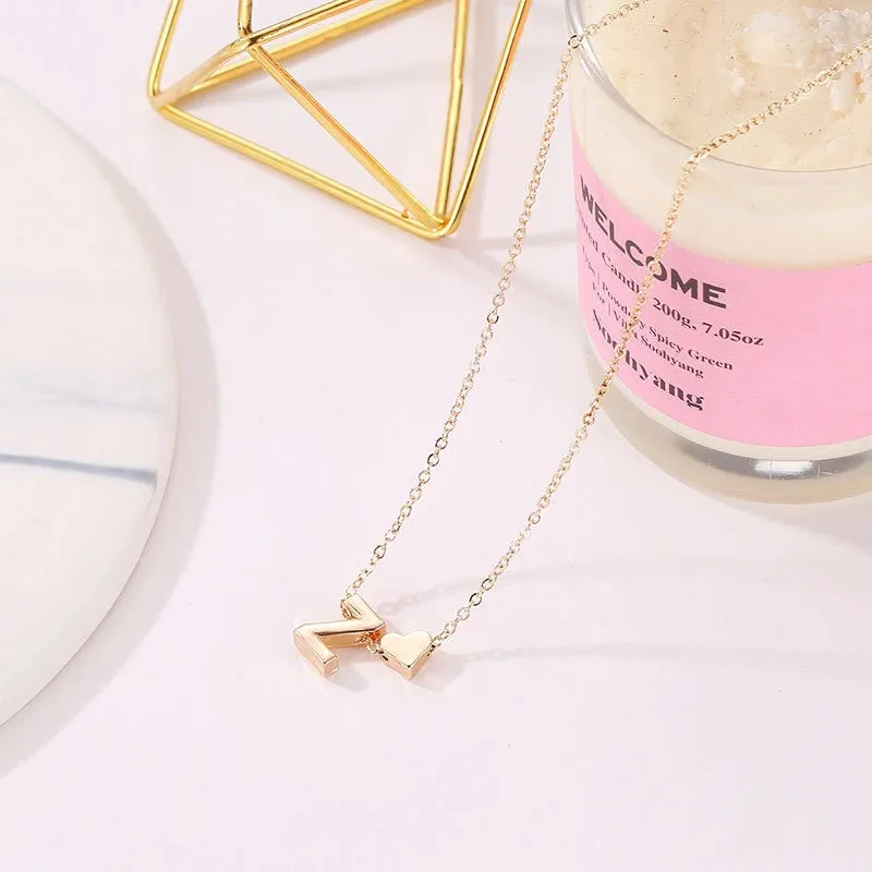 Fashion Tiny Gold/Silver Color Initial Necklace Heart Pendant