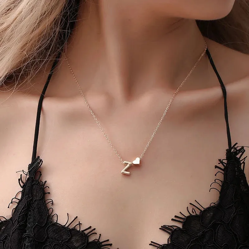 Fashion Tiny Gold/Silver Color Initial Necklace Heart Pendant