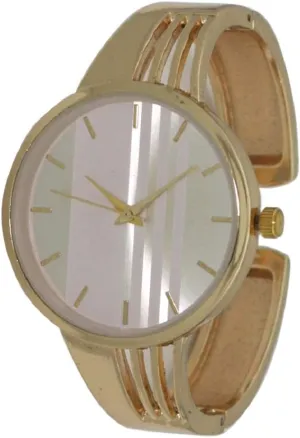 Fashion Watches Wholesale Striped Band Fashion Metal Bangle (Gold)