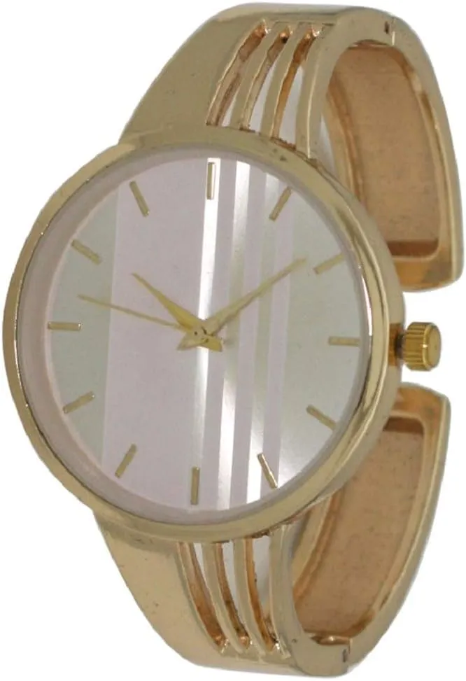 Fashion Watches Wholesale Striped Band Fashion Metal Bangle (Gold)