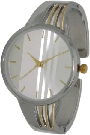 Fashion Watches Wholesale Striped Band Fashion Metal Bangle (Two Tone)