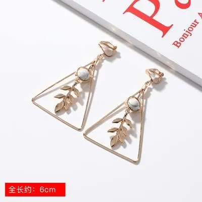 Fashion Women Korean Geometric Pearl Geometric Long Clip on Earrings for Women Fashion Party No Pierced Earrings