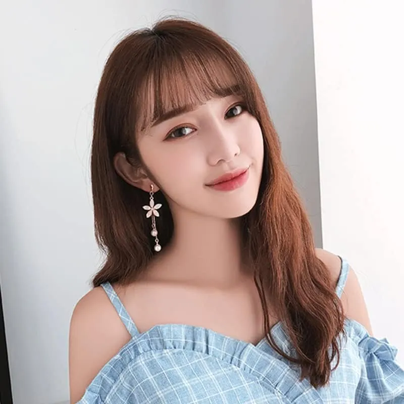 Fashion Women Korean Geometric Pearl Geometric Long Clip on Earrings for Women Fashion Party No Pierced Earrings