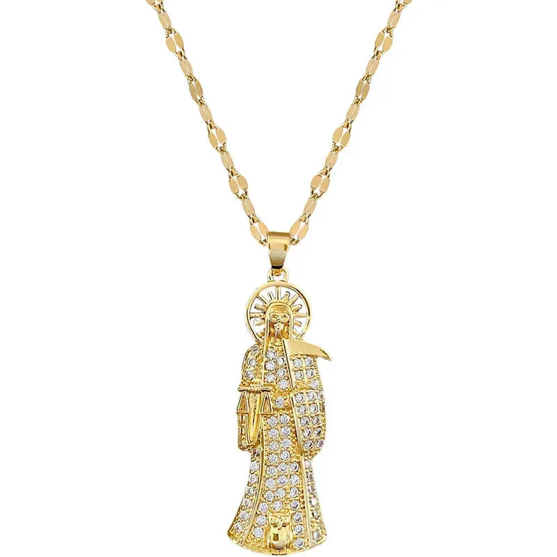 Fashionable and Versatile Scythe Necklace with Titanium Steel Chain and Zircon Inlay