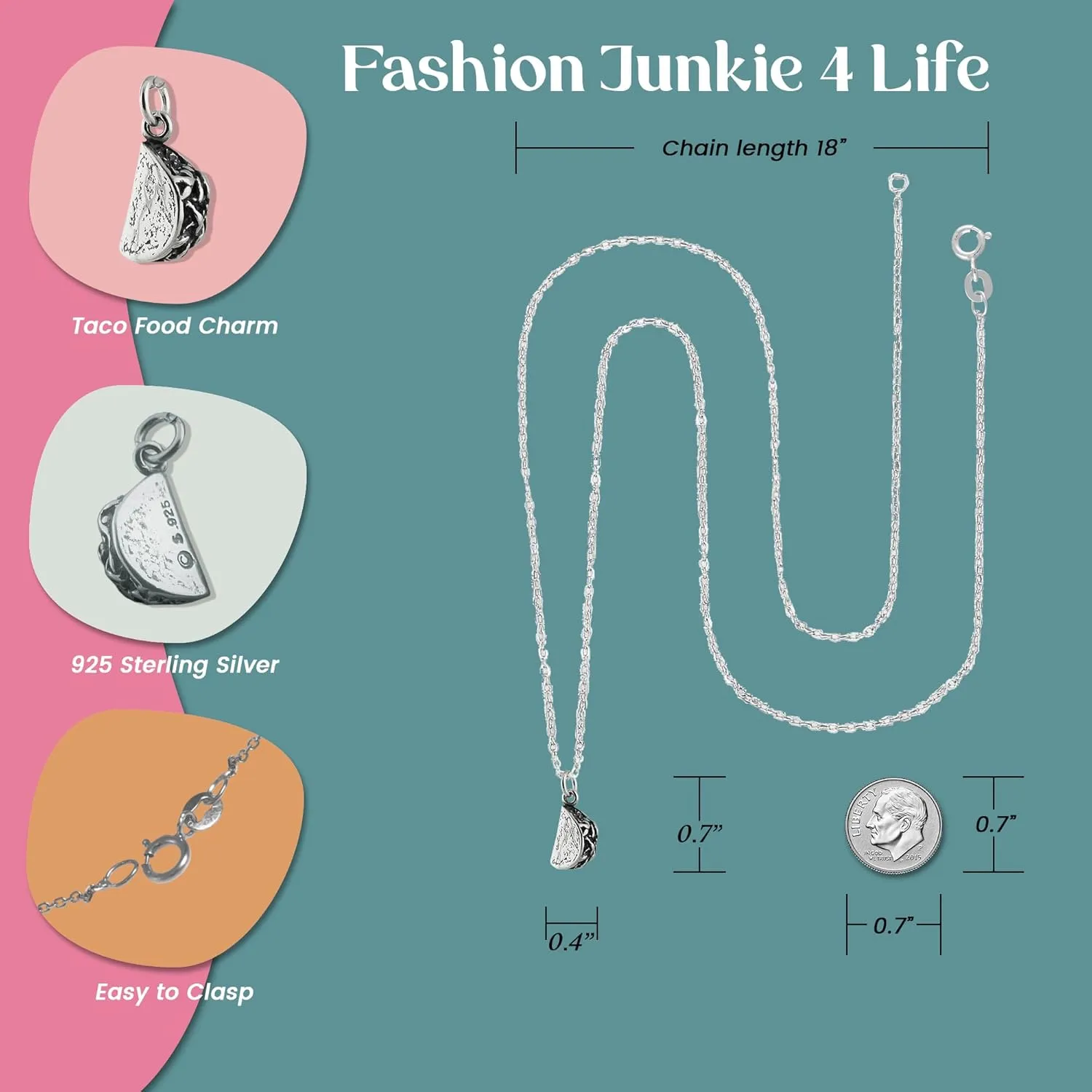 FashionJunkie4Life Sterling Silver Fun Dainty Food Pendant Necklaces for Women