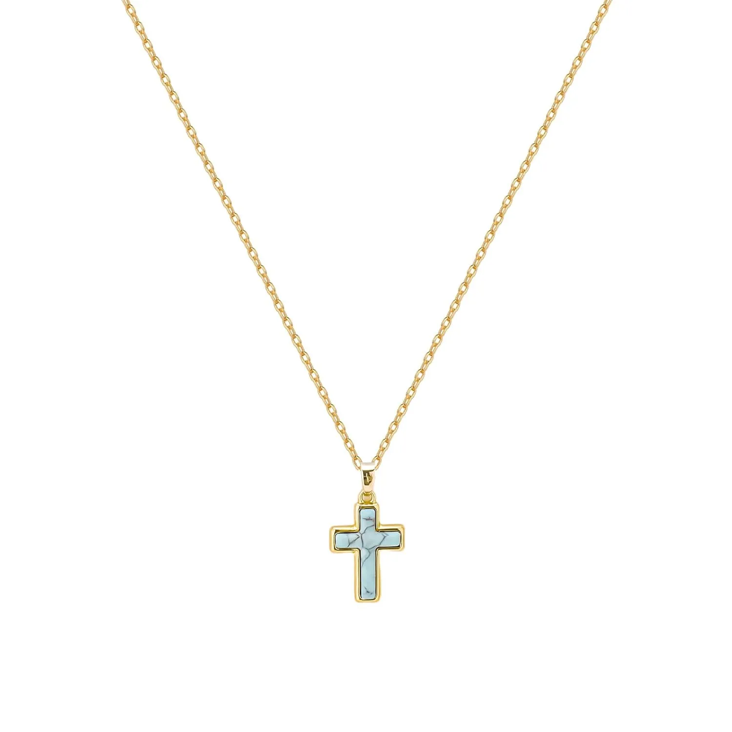 Fathers Day Gifts - Genuine Turquoise Cross Gold Necklace Faith Rosary Religious Catholic Birthstone Christian Gothic Crucifix Westren Country Summer Jewelry for Men