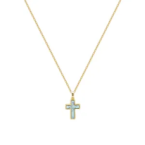 Fathers Day Gifts - Genuine Turquoise Cross Gold Necklace Faith Rosary Religious Catholic Birthstone Christian Gothic Crucifix Westren Country Summer Jewelry for Men