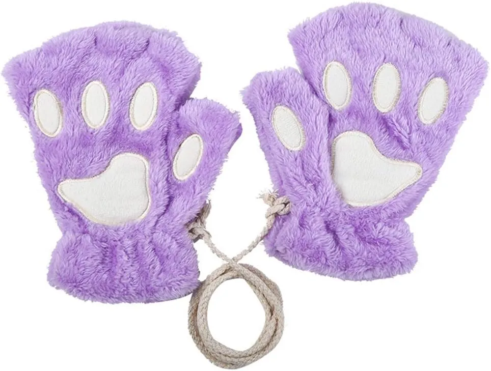 Faux Fur Cat Bear Ears Hair Clip Plush Paw Claw Glove Bell Leather Collar Choker Cosplay Set