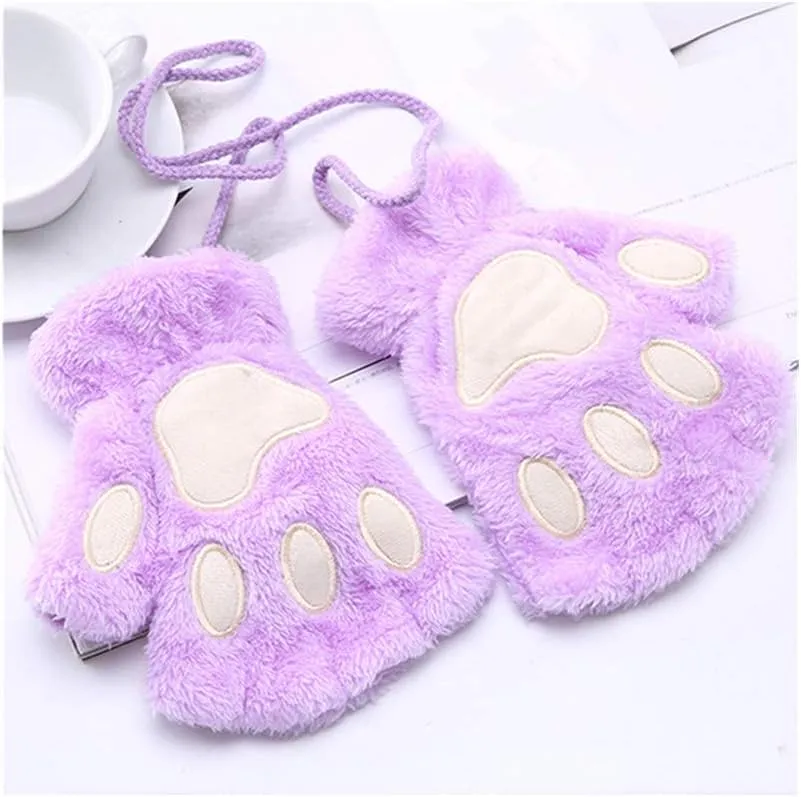 Faux Fur Cat Bear Ears Hair Clip Plush Paw Claw Glove Bell Leather Collar Choker Cosplay Set