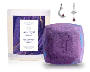 February Amethyst Birthstone Charm - Candle and Bath Bomb Set