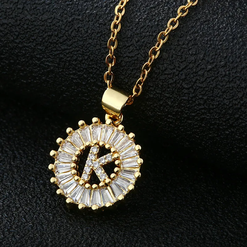 Female Copper Zircom Letter Necklace